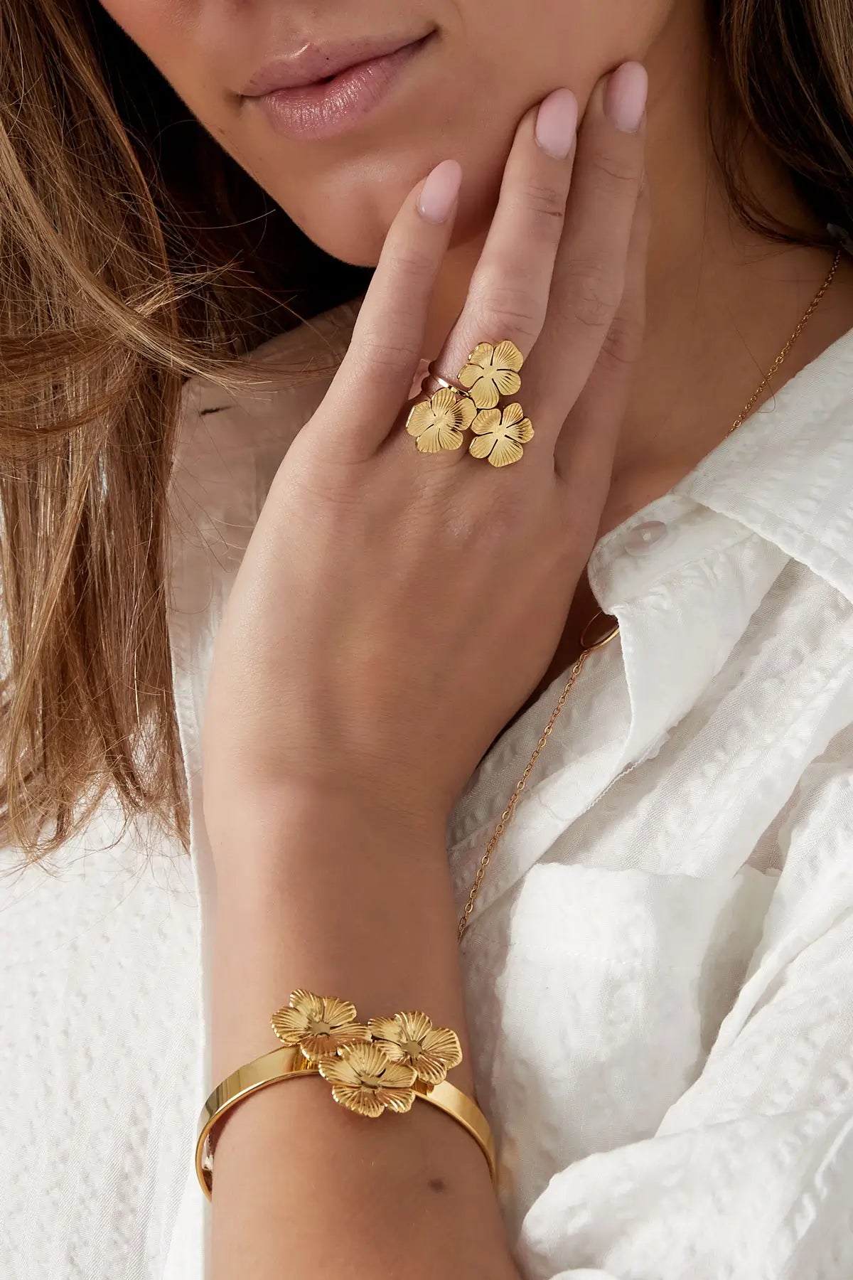 Bohemian Bloemen Ring Goud