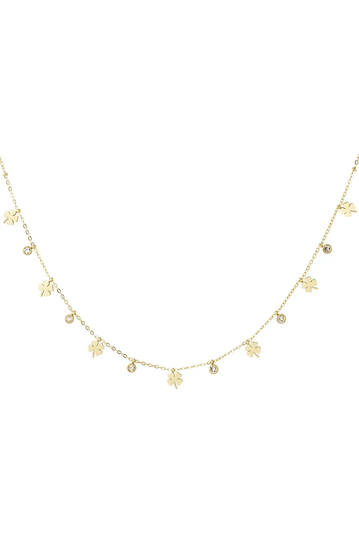 Ketting Klavertjes + Diamanten Goud