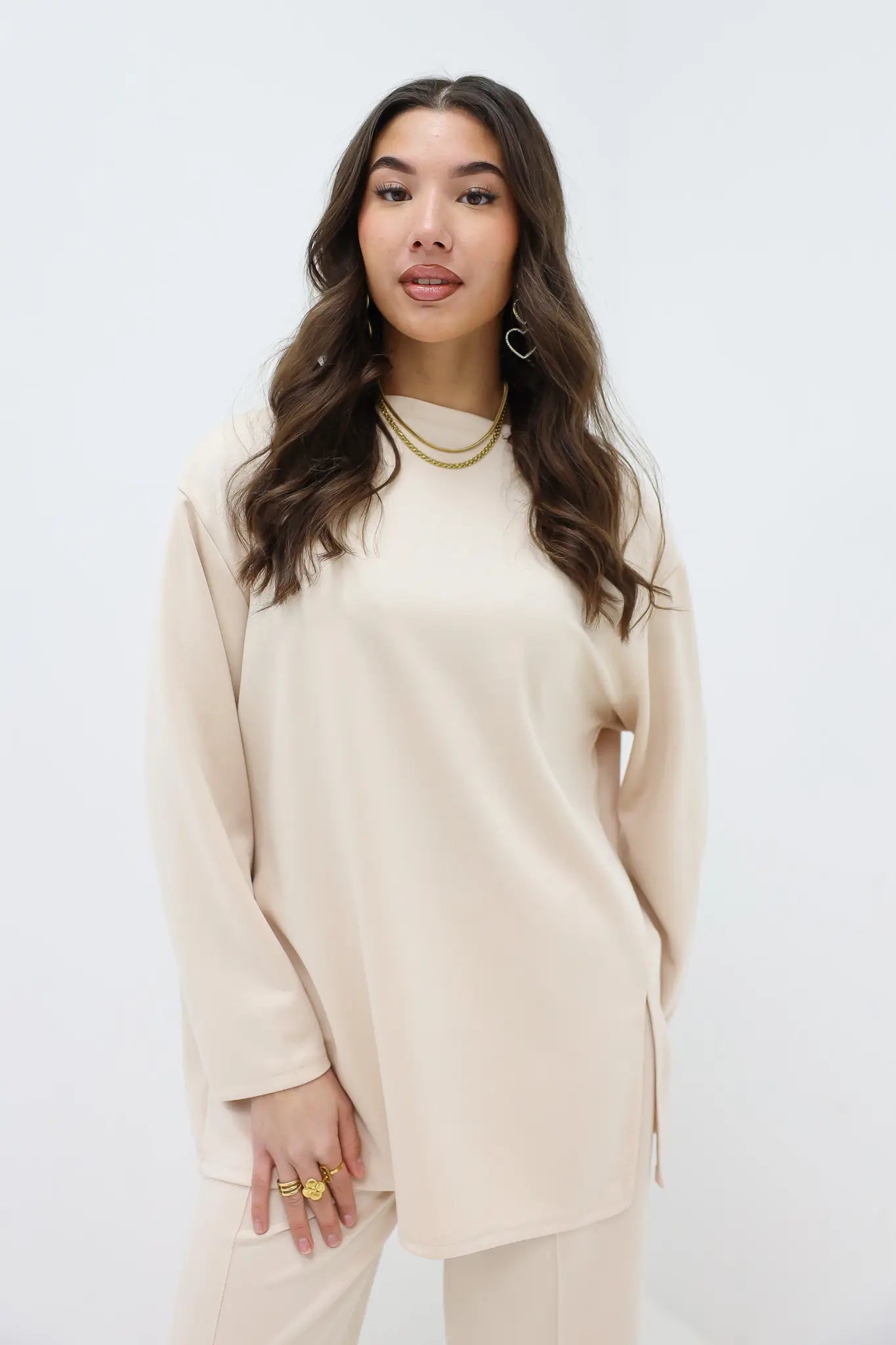 Oversized Lange Mouwen Top Beige