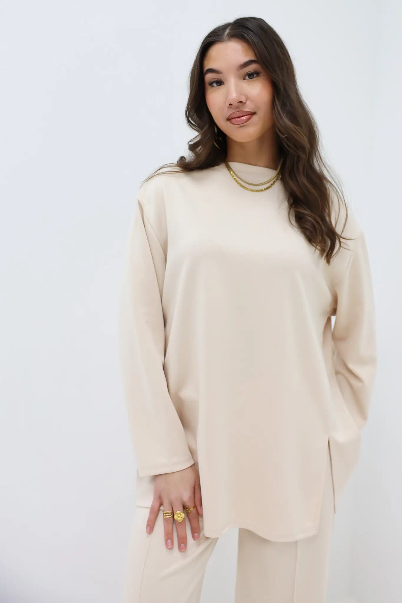 Oversized Lange Mouwen Top Beige