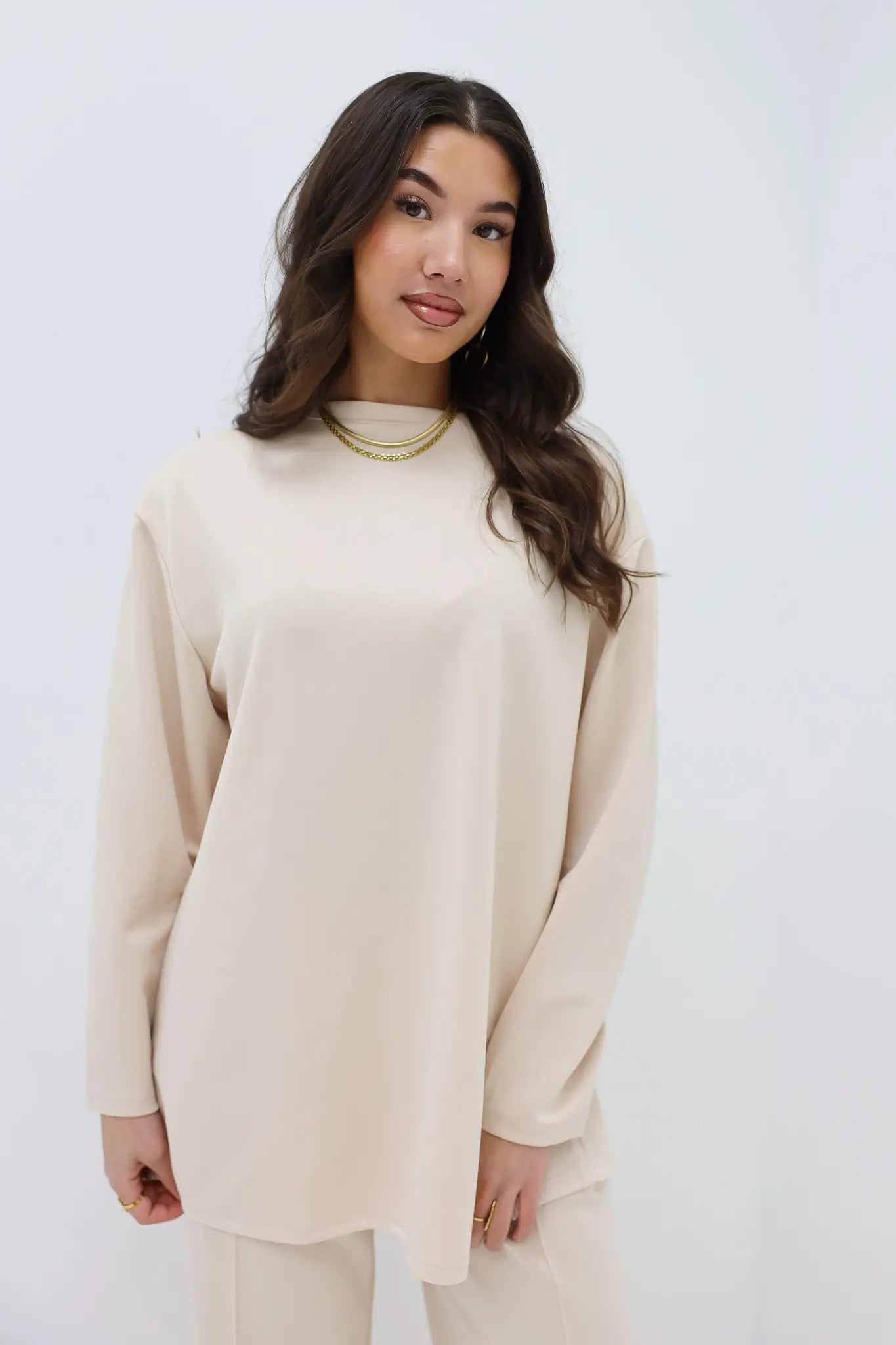 Oversized Lange Mouwen Top Beige