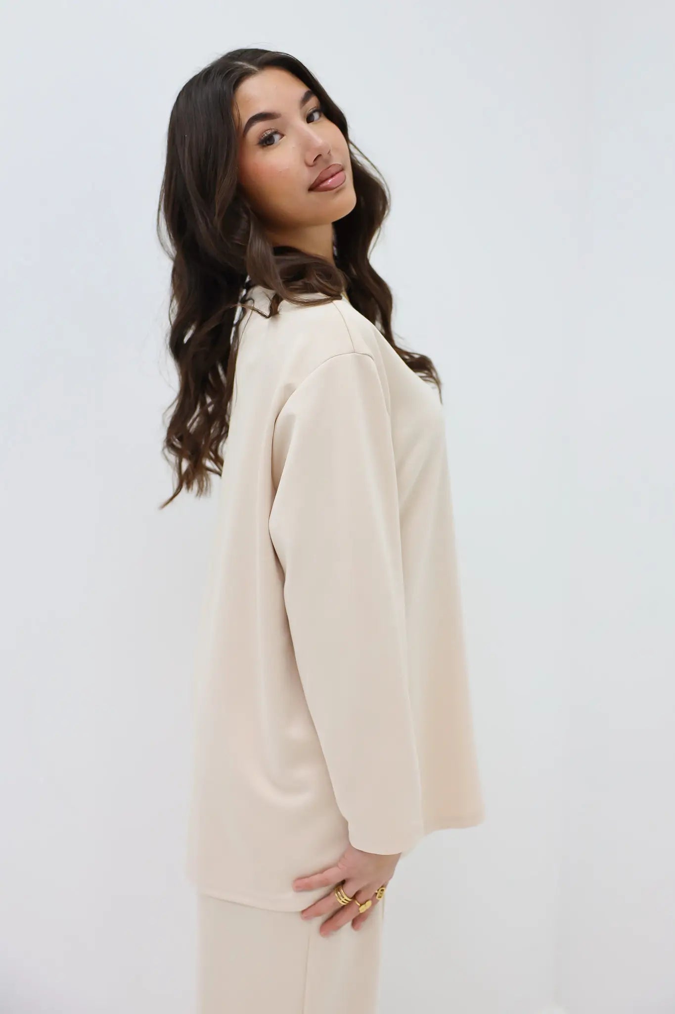 Oversized Lange Mouwen Top Beige