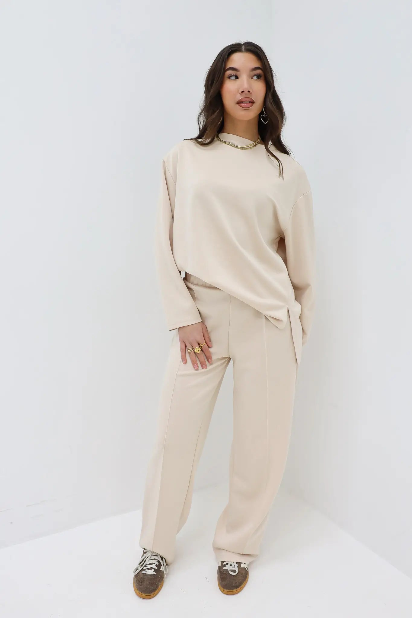 Oversized Lange Mouwen Top Beige