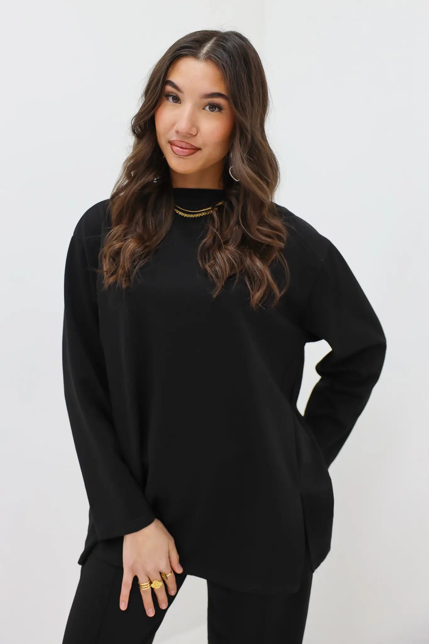 Oversized Lange Mouwen Top Zwart