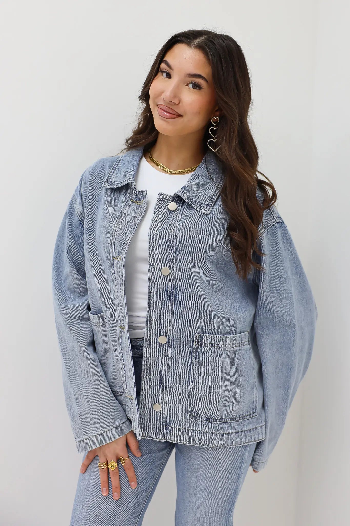 Denim Blouse Zakken Blauw