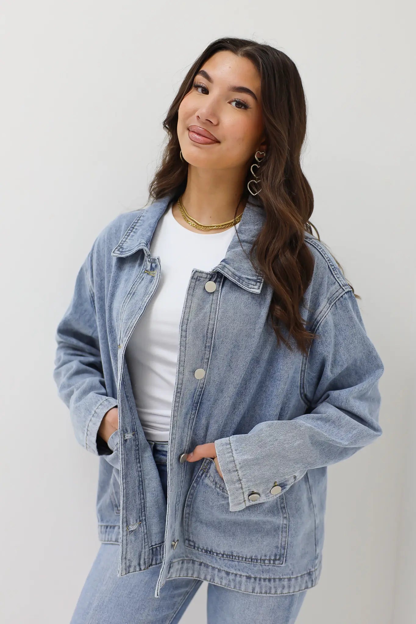 Denim Blouse Zakken Blauw