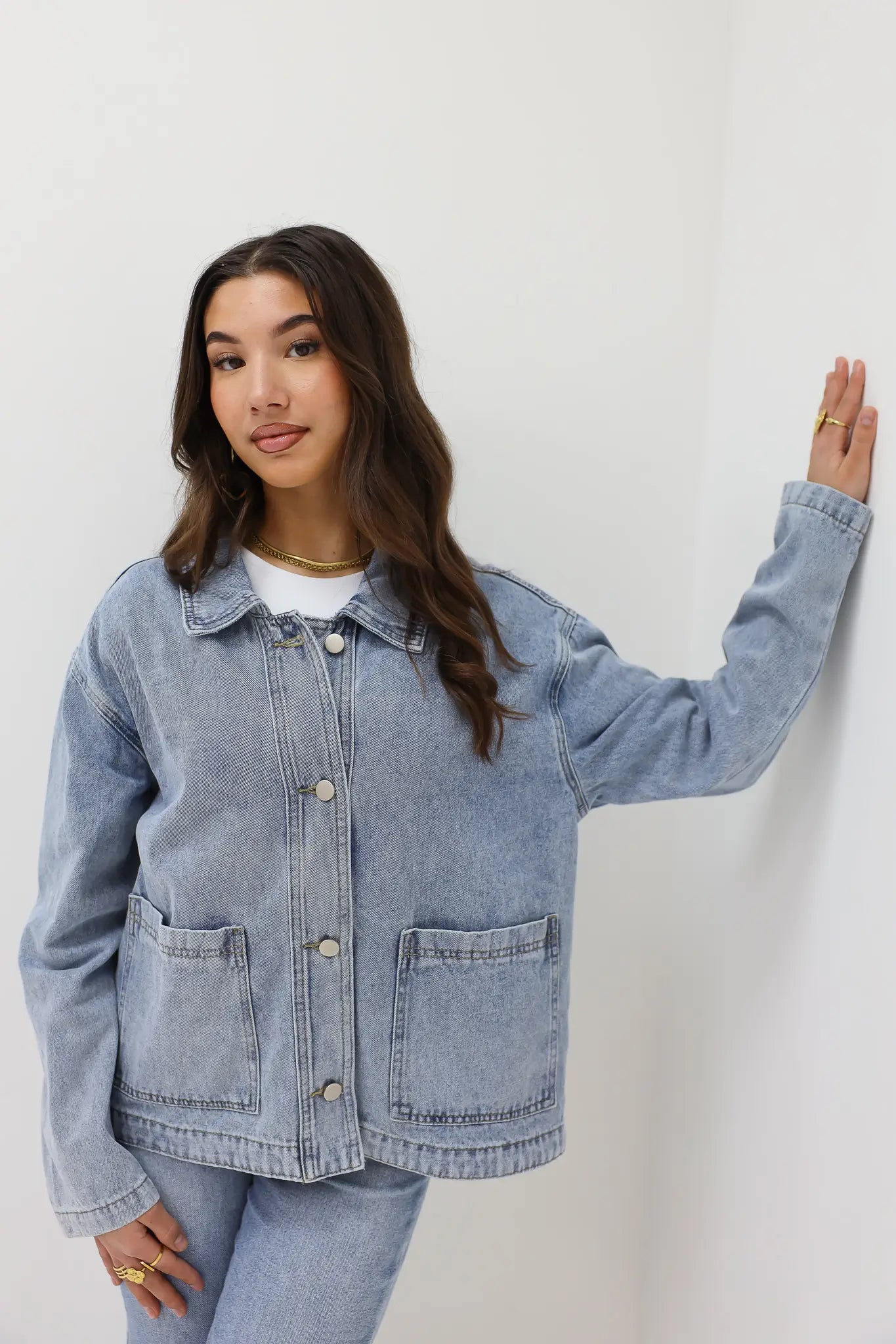 Denim Blouse Zakken Blauw