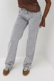 Straight Leg Mid Waist Jeans Grijs 9039