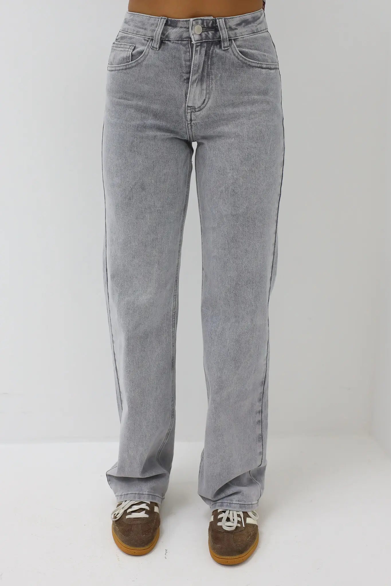 Straight Leg Mid Waist Jeans Grijs 9039