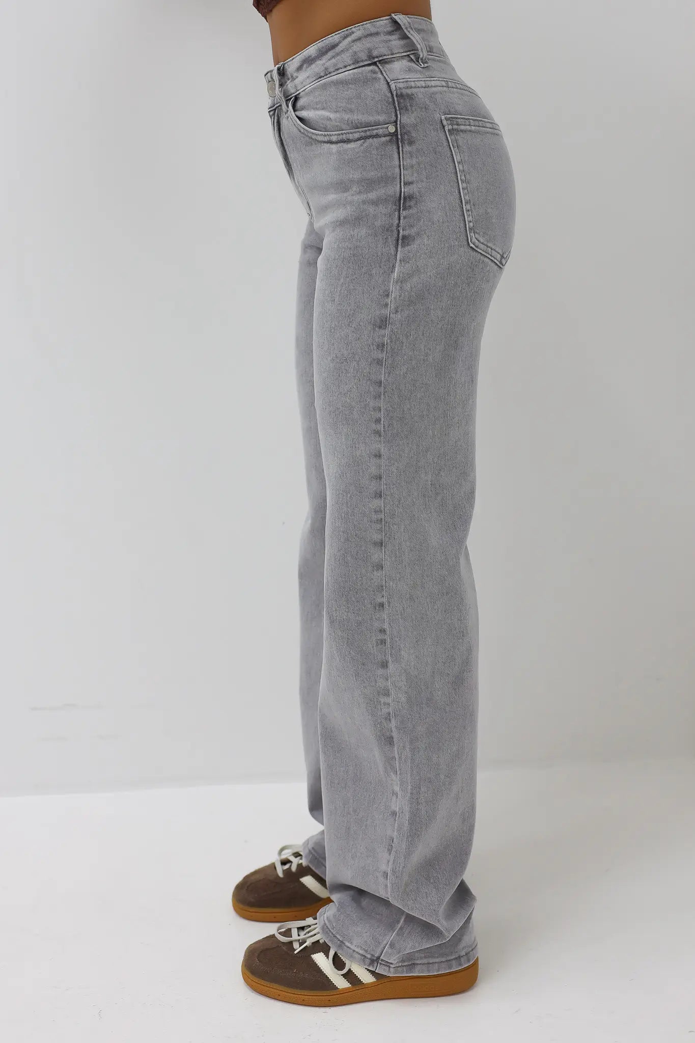 Straight Leg Mid Waist Jeans Grijs 9039