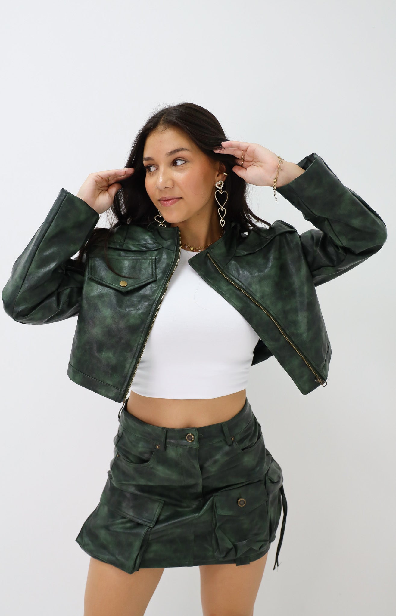 Leather Look Cargo Rok Groen