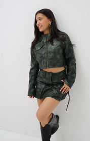 Leather Look Cargo Rok Groen