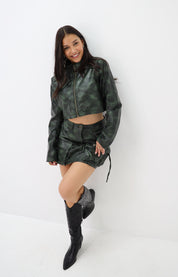 Leather Look Cargo Rok Groen