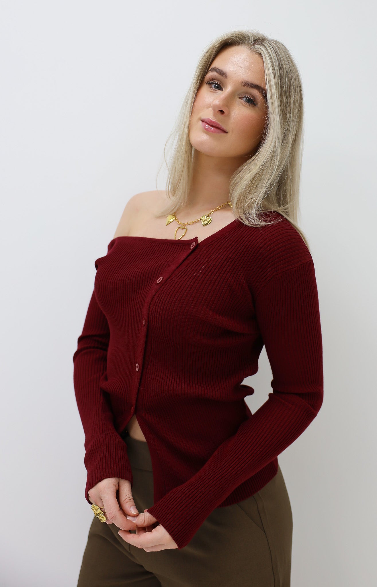 Asymmetrische Knoop Top Bordeaux