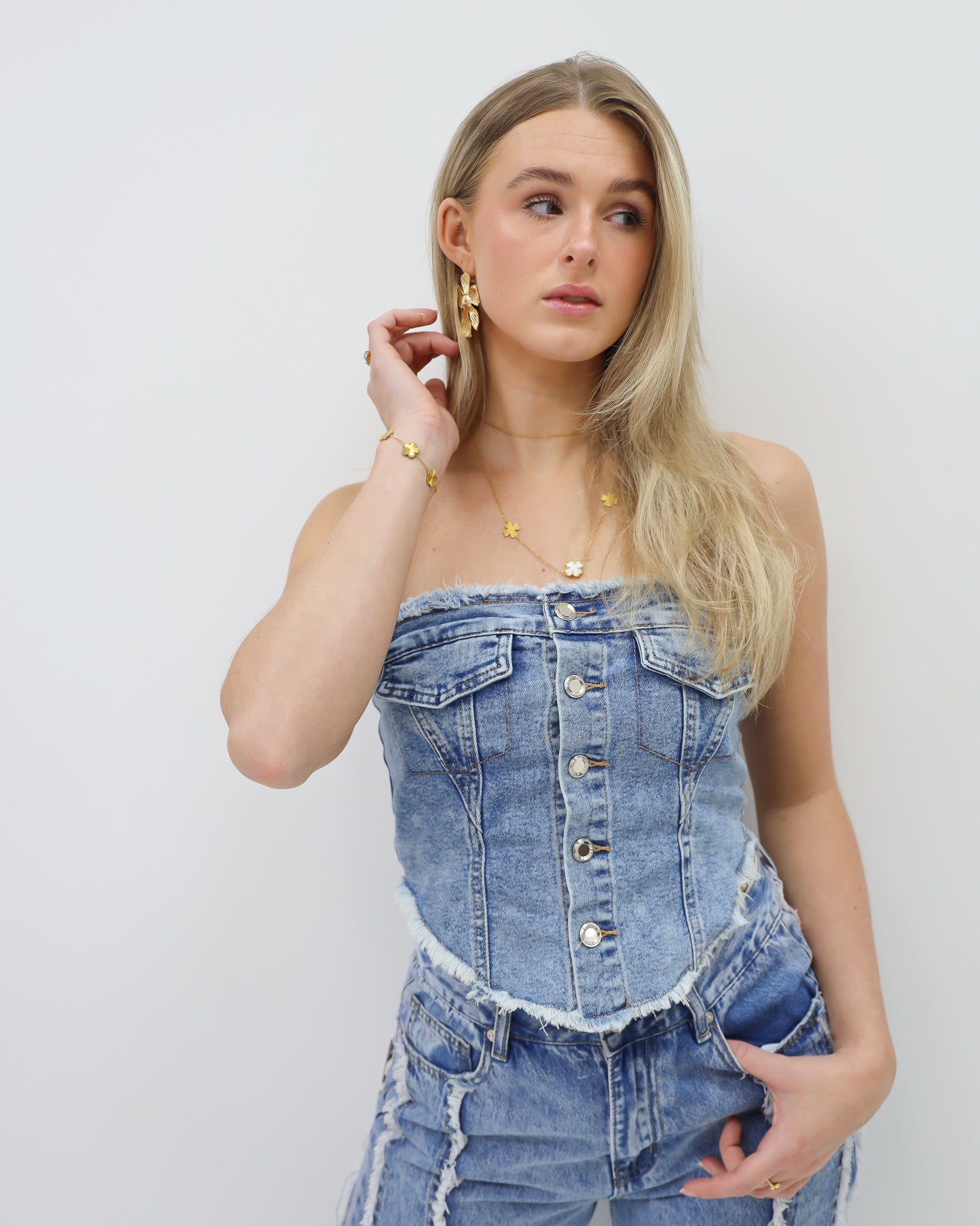 Denim Details Top Blauw