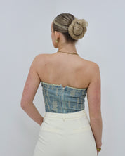 Distressed Bandeau Top Blauw