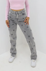 Straight Stretch Stars Jeans Grijs