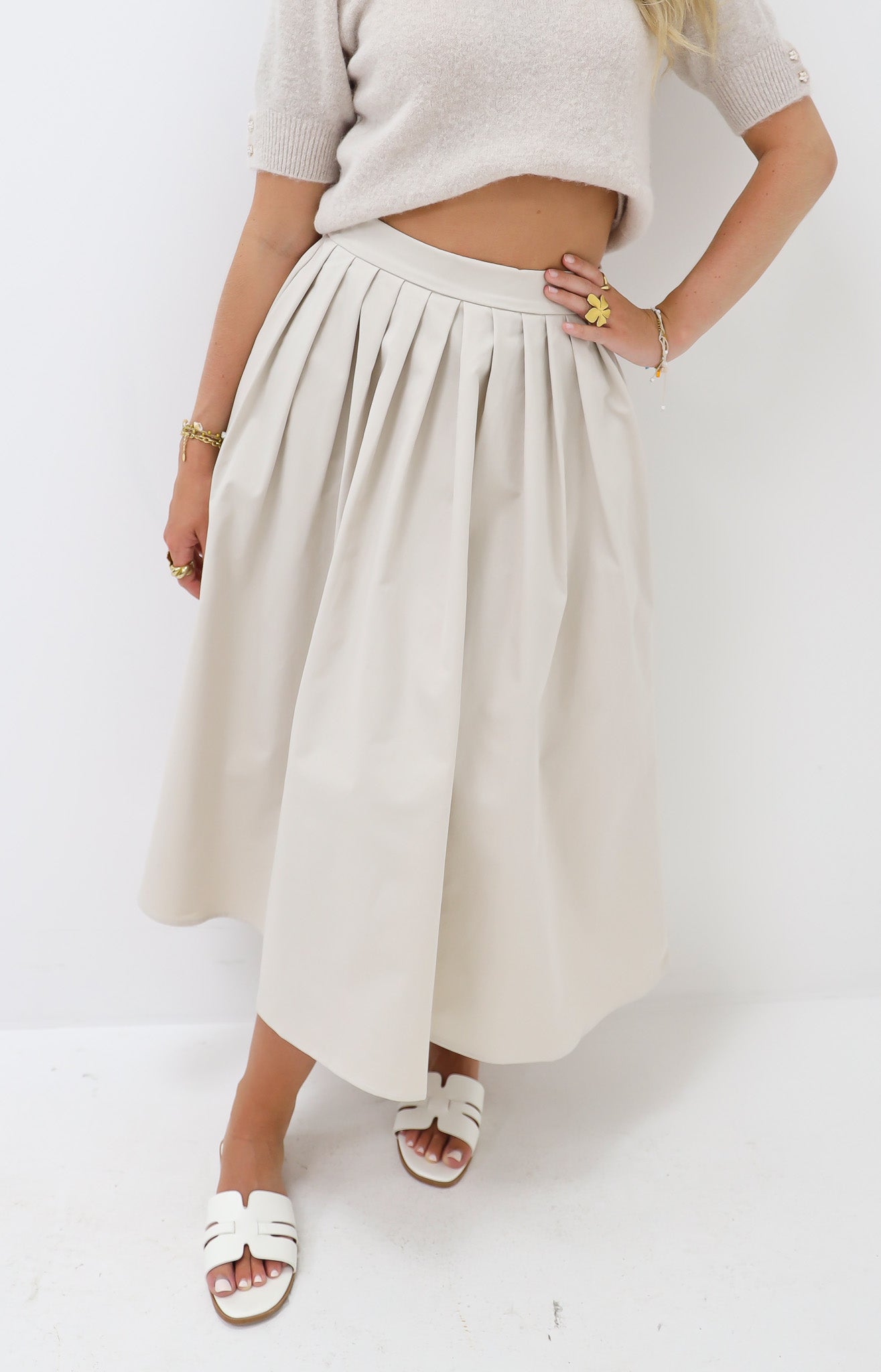 Midi Plooi Rok Beige