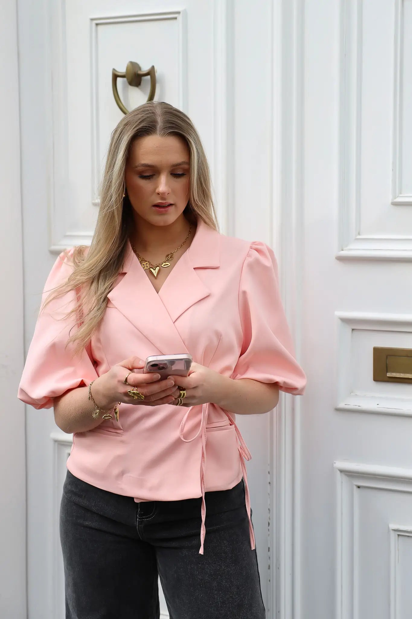 Korte Blazer Pofmouwen Roze