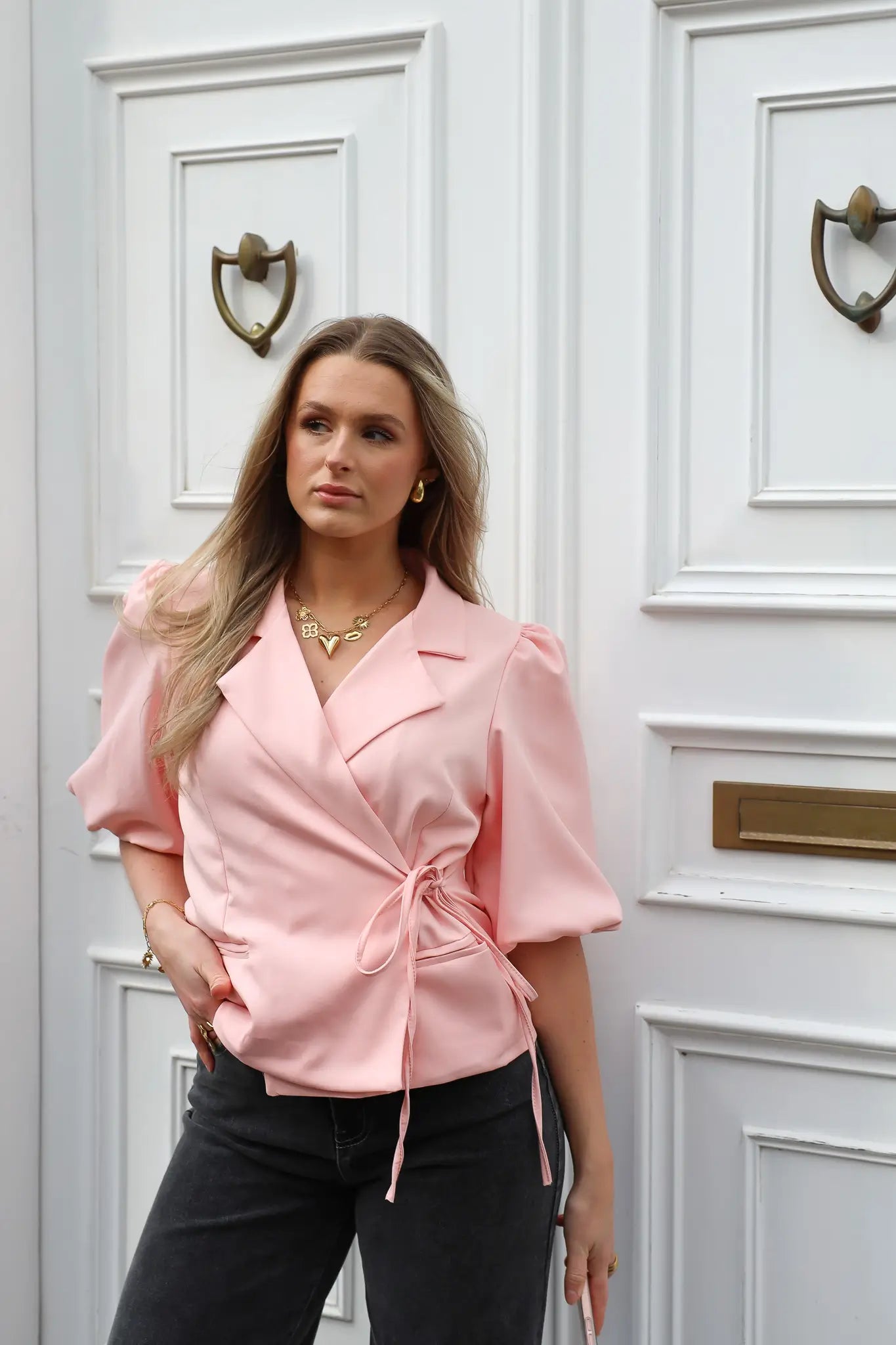 Korte Blazer Pofmouwen Roze