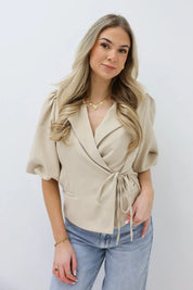 Korte Blazer Pofmouwen Beige