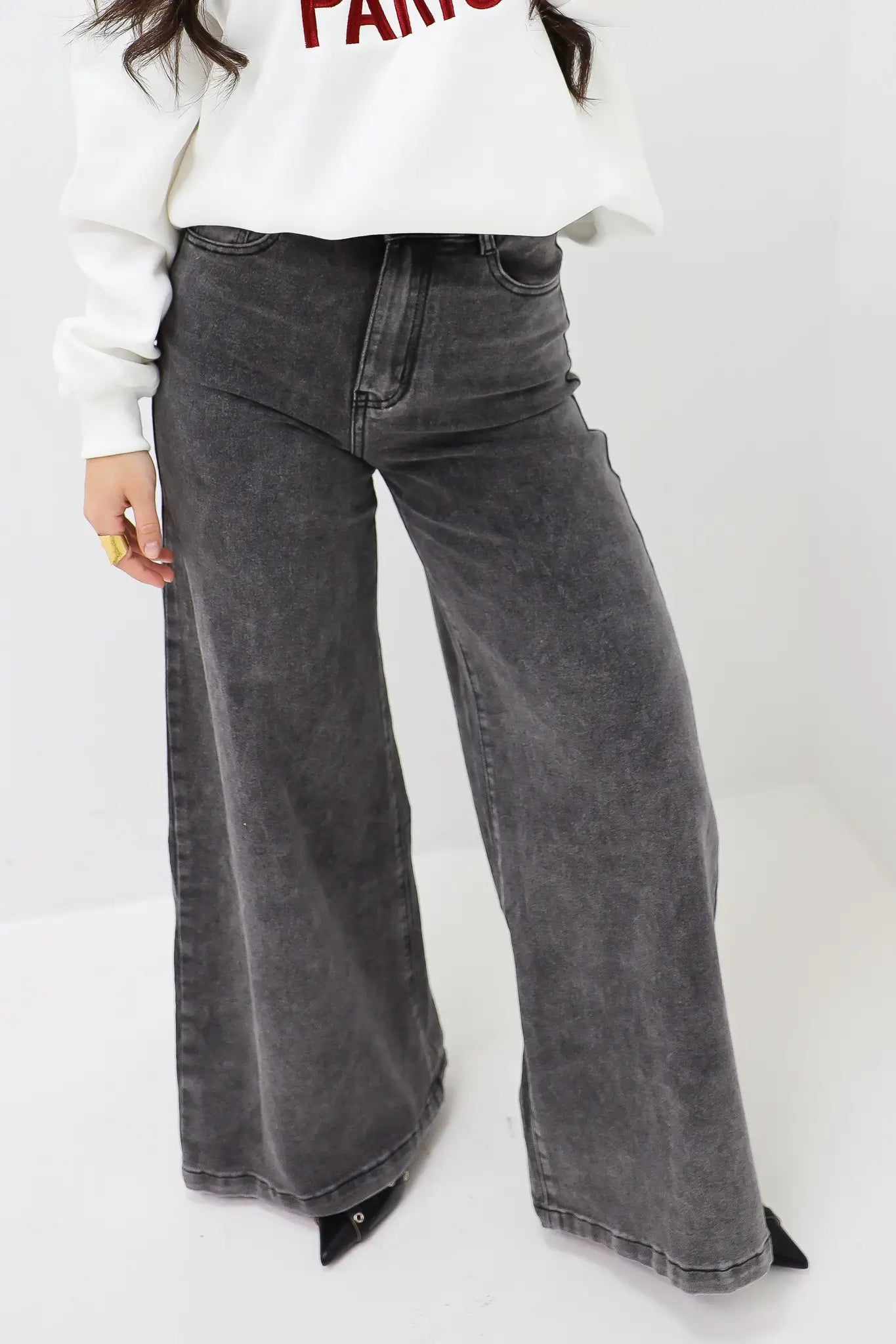 Extra Wide Leg Stretch Jeans Grijs