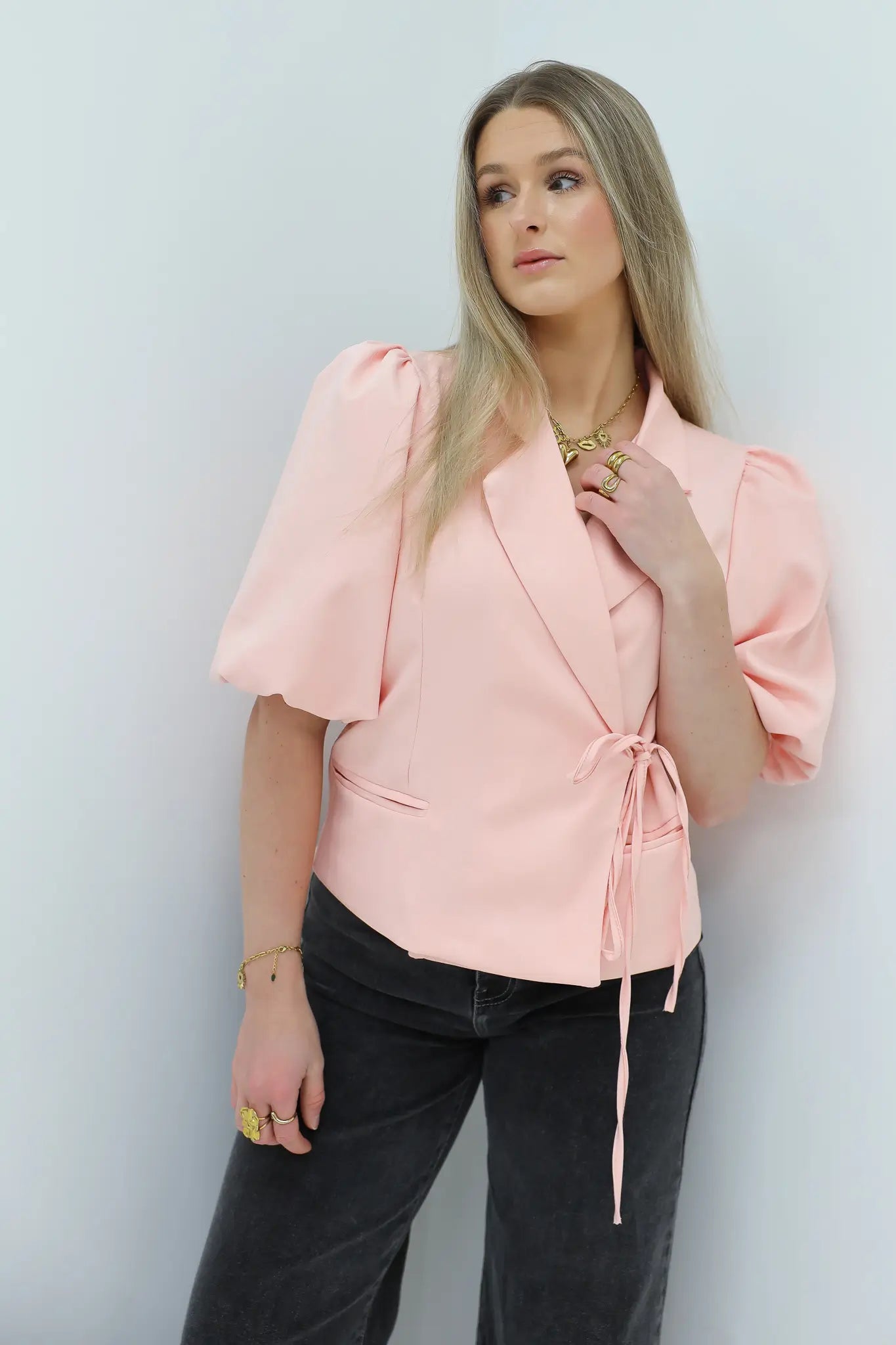 Korte Blazer Pofmouwen Roze