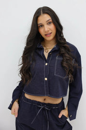 Denim Look Korte Blouse