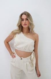 Linnen One Shoulder Top Beige