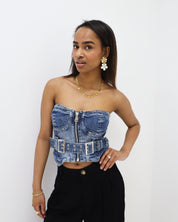 Denim Bustier Top Blauw