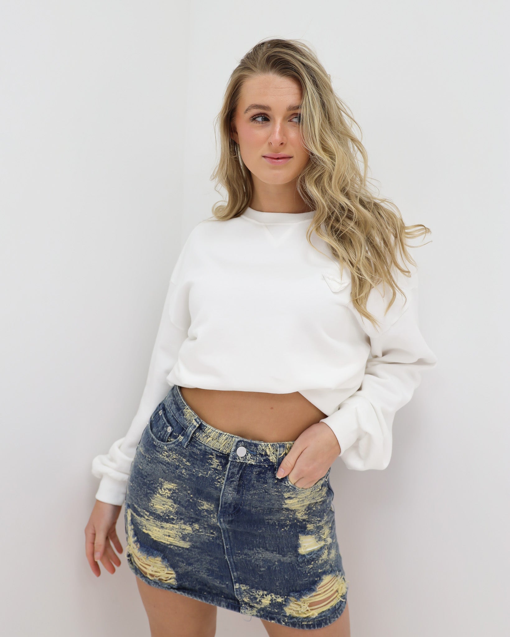 Distressed Jeans Rok Blauw