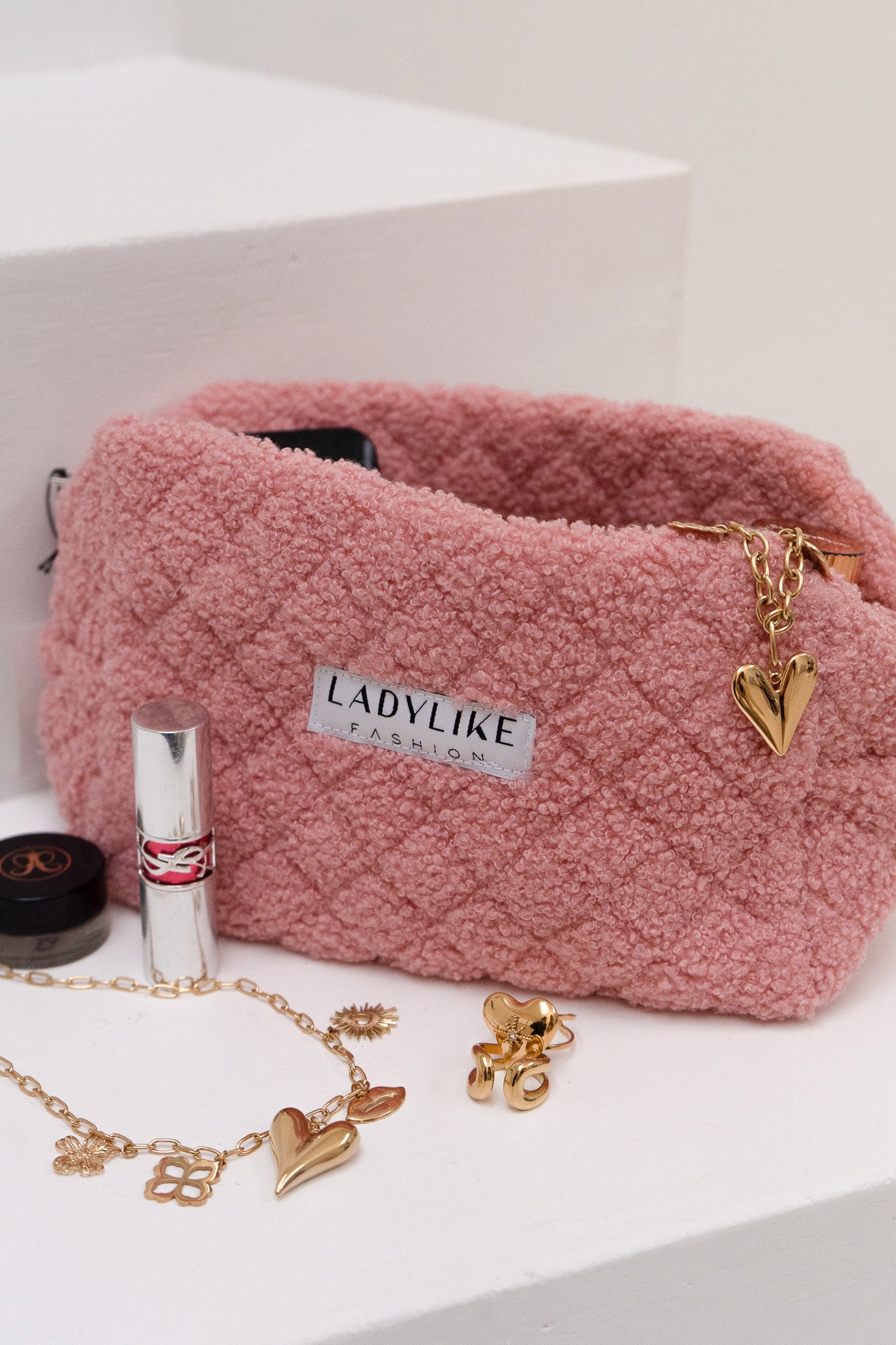 Bouclé Make-up Tasje Roze