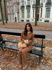 Wafel Stof Broek Camel