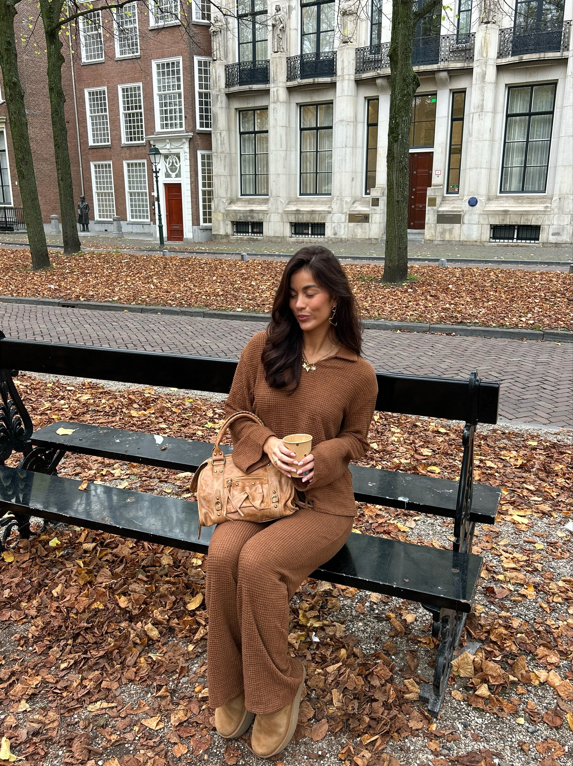 Wafel Stof Broek Camel