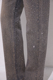 Straight Rhinestone Jeans Verwassen Bruin