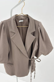 Korte Blazer Pofmouwen Taupe