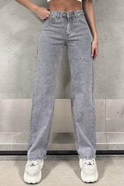 Straight Leg Mid Waist Jeans Grijs 9039