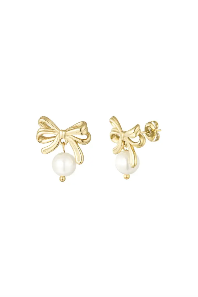 Bow Earrings With Pearl Gold